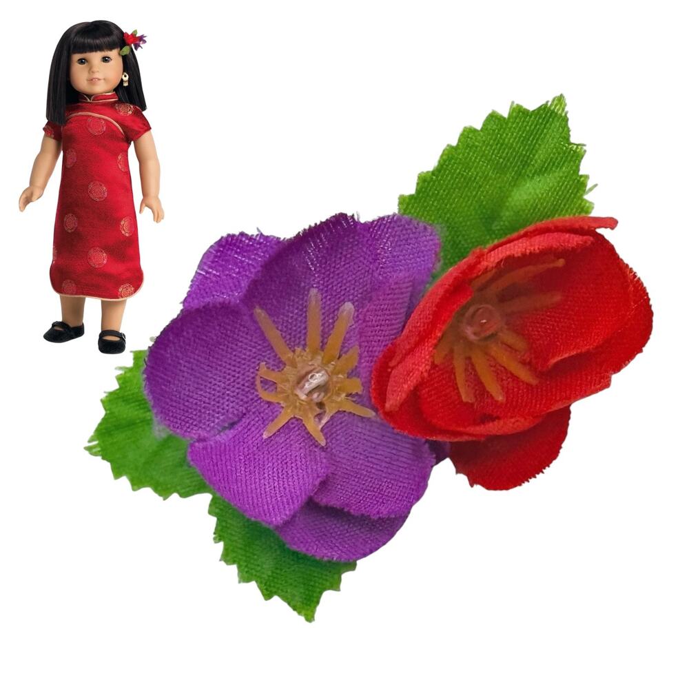 American Girl Ivy Ling Barrette New Year Purple Red Flowers Hair Clip Accessory